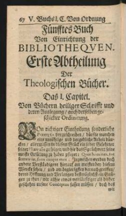 Fünfftes Buch Von Einrichtung der Bibliothequen.