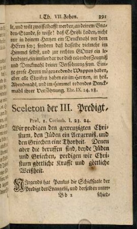 391-404, Sceleton der III. Predigt,...