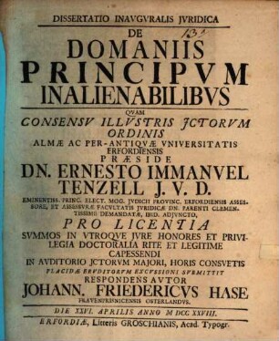Diss. ... de domaniis principum inalienabilibus