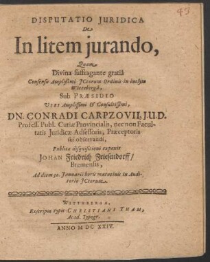 Disputatio Iuridica De In litem iurando