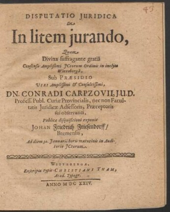 Disputatio Iuridica De In litem iurando
