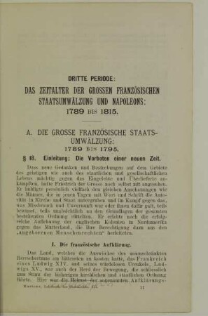 Dritte Periode: Das Zeitalter der grossen französischen Staatsumwälzung und Napoleons: 1789 bis 1815