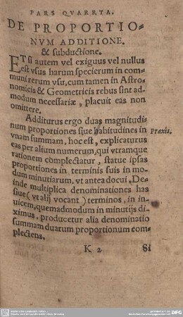 De Proportionum Additione et subductione.