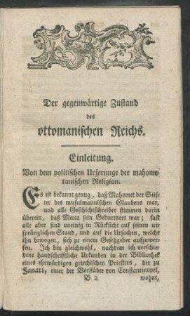 Der gegenwärtige Zustand des ottomanischen Reichs. Einleitung.