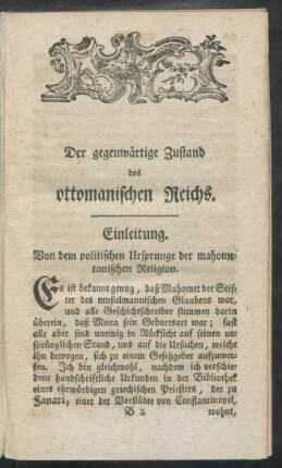 Der gegenwärtige Zustand des ottomanischen Reichs. Einleitung.