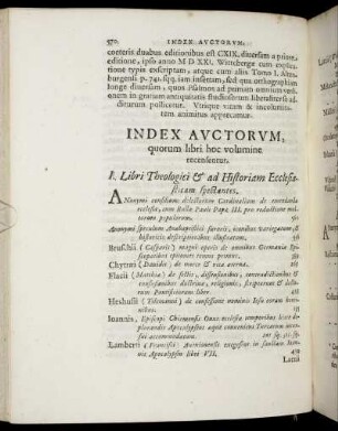 Index Auctorum, quorum libri hoc volumine recensentur.
