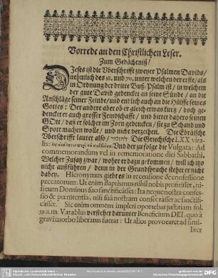 Vorrede an den Christlichen Leser