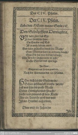 Der CIV. Psalm. Lobe dem HErrn meine Seele, [et]c.