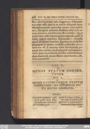 Cap. V. de Mediis Statum Conservandi.