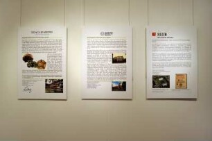 SLUB, Ausstellung "Gespräche mit der Erde. Geowissenschaften in Sachsen" : Ausstellungspräsentation im Buchmuseum. Informationstafeln zu Senckenberg Naturhistorische Sammlungen Dresden, Geologische Sammlungen der Technischen Universität Dresden und SLUB