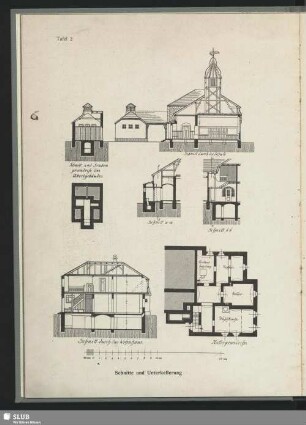 Schnitte und Unterkellerung, Schule der Gemeinde Neu-Eibau, Oberlausitz