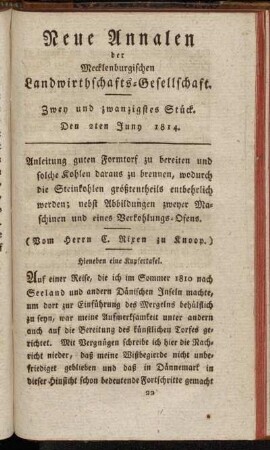 Zwey und zwanzigstes Stück. Den 2ten Juny 1814.