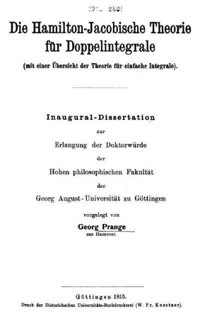 Die Hamilton-Jacobische Theorie für Doppelintegrale