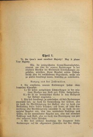 Bericht der Königlichen Untersuchungs-Commission in England über die jüngsten Aenderungen in den relativen Werthen der Edelmetalle Gold und Silber, 1