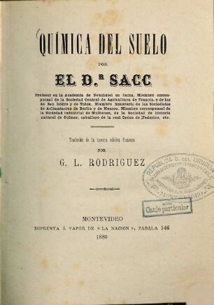 Química del suelo : Traducido de la 3 edicion francesa por G. L. Rodriguez