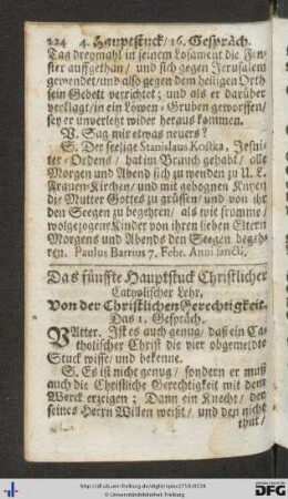 Das fünffte Hauptstuck Christlicher Catholischer Lehr. Von der Christlichen Gerechtigkeit.