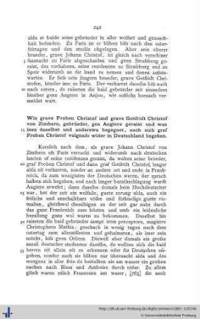 Wie grave Froben Christof und grave Gotfridt Christof von Zimbern, gebrüeder, gen Angiers geraist und was inen... begegnet...