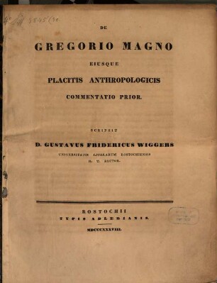 De Gregorio Magno eiusque placitis anthropologicis commentatio .... 1