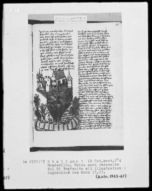 Jean de Mandeville, Reise nach Jerusalem — Jagdschloß eines Khan, Folio 55recto