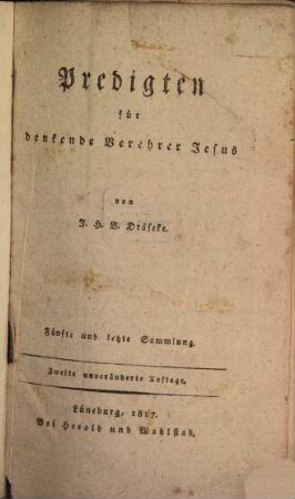 Predigten für denkende Verehrer Jesus, 5. 2. Aufl. - 1817