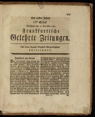 CItes Stück Dienstags, den 25. December 1764. - CIItes Stück Freytags, den 28. December 1764.