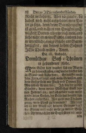 Die III. Andacht. Demüthige Buß-Thränen in gebundener Rede.
