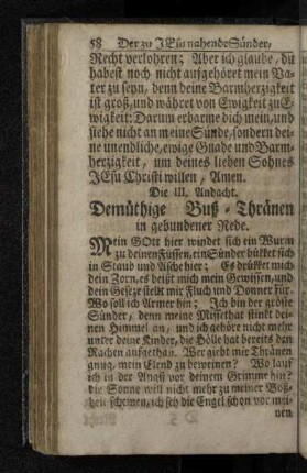 Die III. Andacht. Demüthige Buß-Thränen in gebundener Rede.