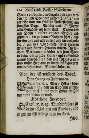 Von der Gewißheit des Todes. - Andächtiges Gebet und Seufftzer.