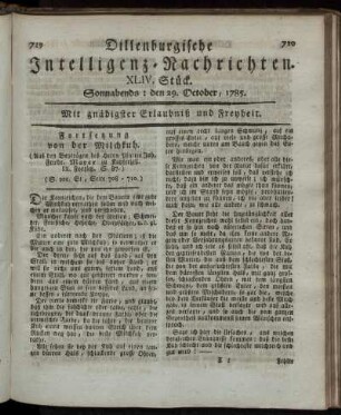 XLIV. Stück. Sonnabends: den 29. October, 1785.