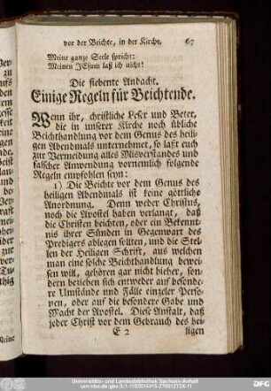 Die siebende Andacht. Einige Regeln für Beichtende.