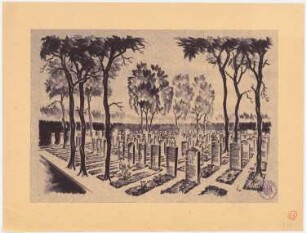Erweiterung der Friedhöfe, Stolp: (Lichtpause von Inv.-Nr. 41175): Perspektivische Ansicht mit Blick auf ein Reihengräberfeld; Stempel