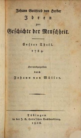 Ideen zur Geschichte der Menschheit, 1. 1784
