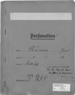 Kriminalpolizeiliche Strafakte Hans-Joachim Tramm (*04.01.1915)