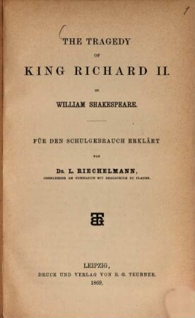 The Tragedy of King Richard II by William Shakespeare