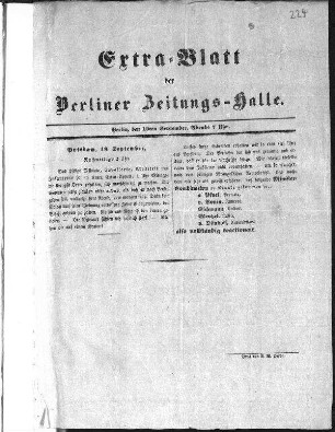 Extra=Blatt der Berliner Zeitungs-Halle. (Sammlung Friedlaender)