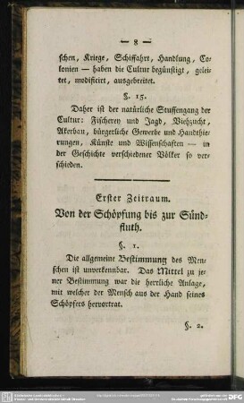 Erster Zeitraum. Von der Schöpfung bis zur Sündfluth