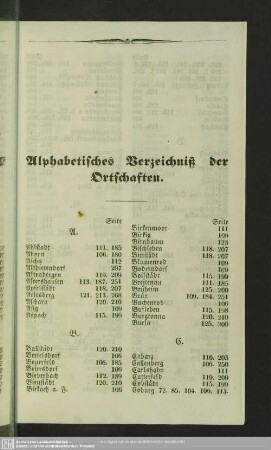 Alphabetisches Verzeichniß der Ortschaften
