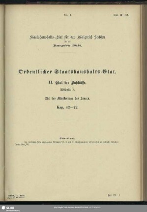 II. Etat der Zuschüsse. Abschnitt F. Etat des Ministeriums des Innern. Kap. 42-72