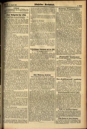 Zweite Ausgabe vom Mittwoch, den 17. August 1938.