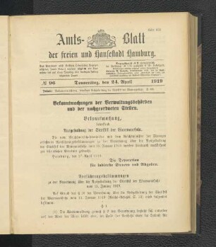 No.96, Donnerstag, den 24. April 1919