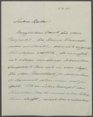 Brief von Richard Scheibe an Georg Kolbe