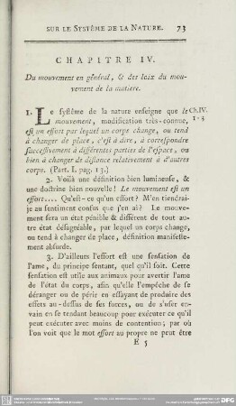 Chapitre IV. Du mouvement en général, & des loix du mouvement de la matiere