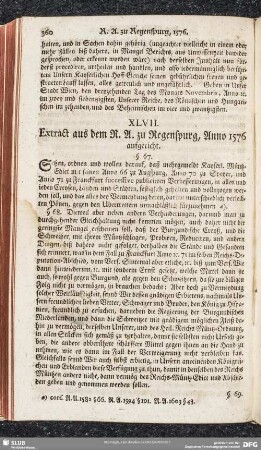 XLVII. Extract aus dem R. A. zu Regenspurg, Anno 1576 aufgericht