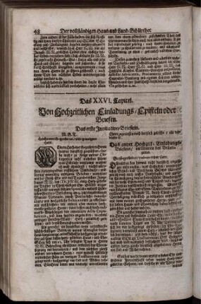 Das XXVI. Capitel. Von Hochzeitlichen Einladungs-Episteln oder Briefen