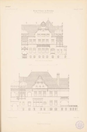 Haus G. Haase, Breslau: Ansichten (aus: Atlas zur Zeitschrift für Bauwesen, hrsg. v. Ministerium der öffentlichen Arbeiten, Jg. 52, 1902)