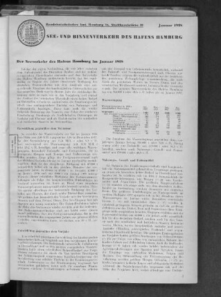 Der Seeverkehr des Hafens Hamburg im Januar 1938