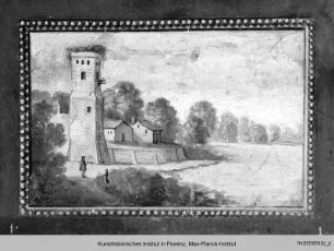 Serie von Landschaftsdarstellungen unter den Fenstern : Landschaft mit einem Gehöft
