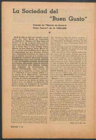 La Sociedad del "Buen Gusto" : Tomado de "Historia de Nuestros Viejos Teatros" de A. Taullard