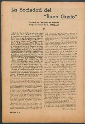 La Sociedad del "Buen Gusto" : Tomado de "Historia de Nuestros Viejos Teatros" de A. Taullard