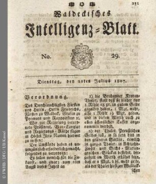 No. 29, Dienstag, den 21ten Julius 1807